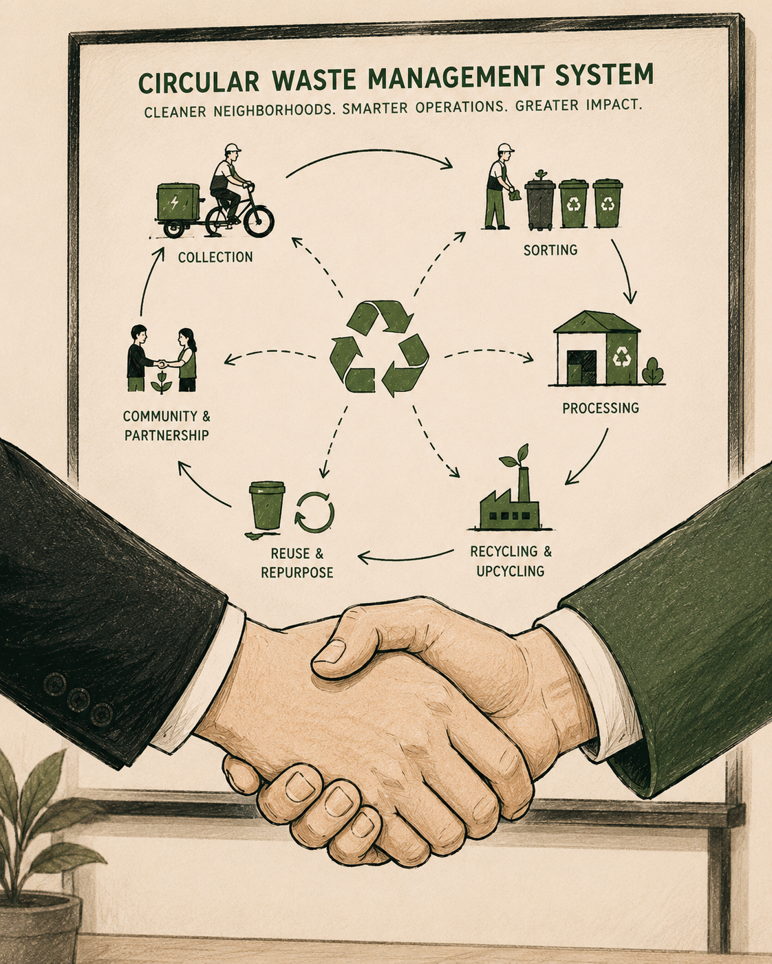 Local partnership handshake illustration