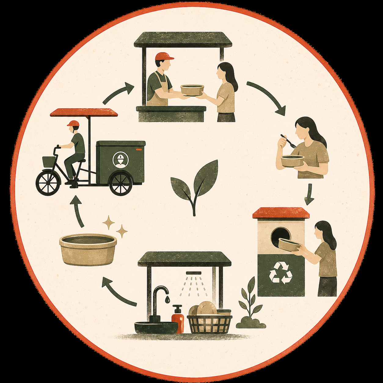 Reusable foodware loop illustration